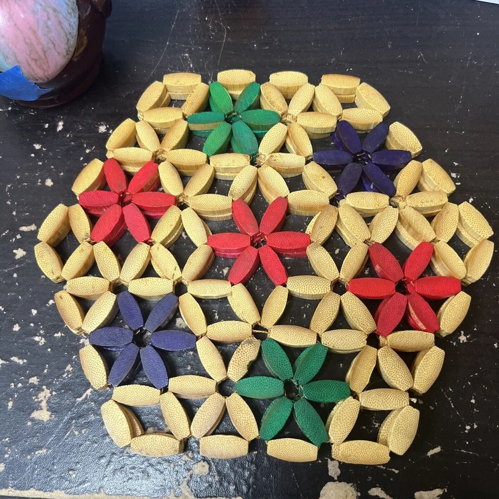 Vintage Beaded Wooden Trivet Hot Pad or Wall Hanging(4 Set